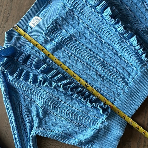 blue rain Cropped Blue Ruffled Junior’s Sweater - Picture 5 of 5